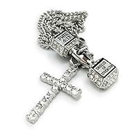 Shields of Strength Men's Stainless Steel Crystal Cross Dumbbell Combo Necklace Isaiah 46:4 Philippians 4:13 Christian Bible Verse Faith Gift Pendant