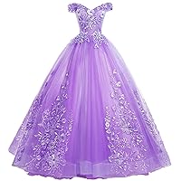 Women's Quinceanera Dresses Lace Appliques Off Shoulder Ball Gown Sweet 16 Dresses with Pearl