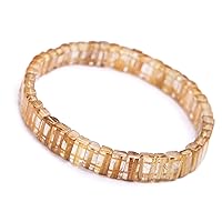 Genuine Natural Brazil Gold Rutilated Quartz Titanium Wealthy Rectangle Beads Women Men Bracelet 9mm AAAA