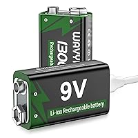 9V Rechargeable Batteries, 1300mAh 9 Volt Lithium Batteries USB-C Charge with 2 in 1 Charging Cable for Microphone, Smoke Detector, Electronic Toys, LED Lighting Devices, walkie-Talkie etc (2 Pack)