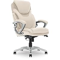 Serta Bryce Executive Office Chair, Ergonomic Computer DeskChair with Patented AIR Lumbar Technology, Comfortable Layered Body Pillows for Cushioning, SertaQuality Foam, Bonded Leather, Cream White