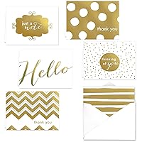 Gold Foil All Occasion Note Card Assortment Pack - Set of 24 cards - 6 designs, blank inside - with white envelopes