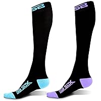 2 Pairs Size X-Large Compression Socks (Black/Blue + Black/Purple)