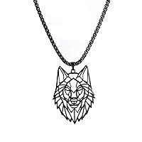 Skeleton Wolf Pendant Necklace Classic Animal Head Elements Woodland Forest Nature Charm Jewelry Stainless Steel Jewelry Gift for Boys Men Girls