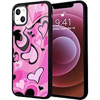 Idocolors Pink Love Heart Printed Case Compatible with iPhone 13, Cute Soft TPU Hard Back Scratch Resistant Ultra-Thin Shockproof Protective Painting Art Cover for iPhone 13
