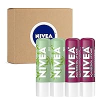 Vegan Lip Care Variety Pack, Acai and Hemp Seed Oil Shea Butter Lip Balm Sticks, Pack of 4