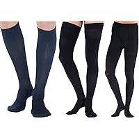 (9 Pairs) Made in USA - Graduated Opaque Compression Pantyhose 20-30mmHg for Men & Women - Firm Compression Tights for Circulation - High Waist Support Stockings Hose - Black & Navy & Black