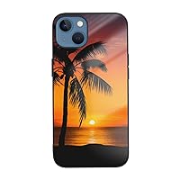 Sunset Palm Tree Printed Case for iPhone 13 Cases, Tempered Glass Shockproof Phone Case Cover for iPhone 13 Case 6.1 Inch,Not Yellowing