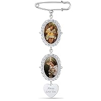 Custom4U Wedding Bouquet Photo Charms Customized with 1-4 Pictures Memorial Pins Boutonniere for Wedding Groom Bride/Memory Funeral Pin Mother Father Men Women (Gift Box)