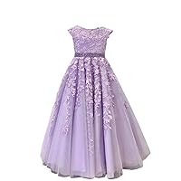 Mollybridal Elegant A line Pearls Lace Tulle Jewel Neck Flower Girls Dresses for Wedding Toddler Corset Short Sleeves