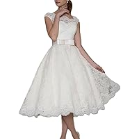 Lorderqueen Women's A Line Lace Vintage Short Wedding Dresses Beach Bridal Gowns