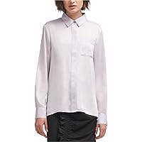 DKNY Womens Solid Button Up Shirt, Purple, Small