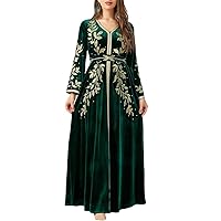 Abaya Muslim Women Solid Color Autumn And Winter Embroidered Beaded fleece Dress Traditional Muslim Clothing
