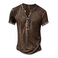 Mens Shirts,Casual Plus Size Short Sleeve Button Down Shirts Stand Collar T-Shirt Solid Color Tee Blouse Top