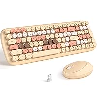 MOFII Wireless Keyboard and Mouse Combo, 2.4G Retro Typewriter Wireless Keyboard with Number Pad and Optical Ambidextrous Wireless Mouse for PC/Computer/Laptop/Desktop/Mac (Milk Tea Colorful)