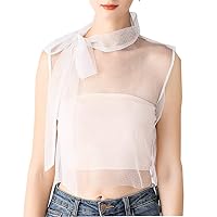 YEKEYI Women's False Faux Collar Shirt Fake Collar Big Bowknot Chiffon Half Shirt Detachable Collar