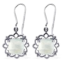 Rainbow Moon Stone Cushion Shape Gemstone Jewelry 925 Sterling Silver Drop Dangle Earrings For Women/Girls