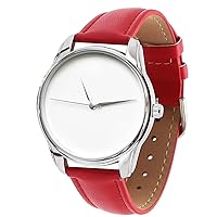 Minimal Red Wrist Watch, Quartz Analog Watch with Leather Band