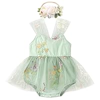 Newborn Baby Girl 1st Birthday Outfit Lace Tulle Romper Dress with Floral Headband Cake Smash Photo Props
