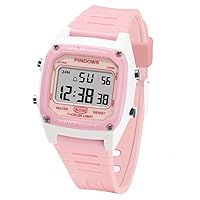PINDOWS Watches for Women, 50M Waterproof Outdoor Digital Sport Watches Multi Function Seven Color LED Calendar Wrist Watch with Alarm Clock,Stopwatch, Gifts for Teen Girls/Women.