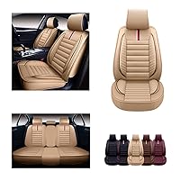 OASIS AUTO Car Seat Covers Premium Waterproof Faux Leather Cushion Universal Accessories Fit SUV Truck Sedan Automotive Vehicle Auto Interior Protector Full Set (OS-001 Tan)