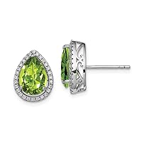 925 Sterling Silver Polished Simulated Peridot and Cubic Zirconia Post Earrings Measures 14x11mm Wide Jewelry for Women