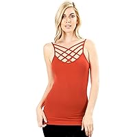 Womens Sleeveless Lattice Seamless Criss-Cross Front Layering Sexy Tops Camisole Cami Tank Top Solid for Women