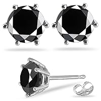 2.16 ct Black Round Real Moissanite Solitaire Stud Earrings For Women.