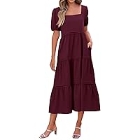 Dresses for Women 2024, Women's Square Neck Dress Style Elegant Ruffle Skirt Vestidos Elegantes De Mujer, S, XXL