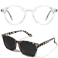 TIJN Bundle of Vintage Round Blue Light Glasses and Trendy Square Polarized Sunglasses