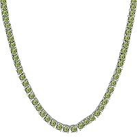 Tennis Link 3mm Necklace Round Cut Green Touramline 14k White Gold Over .925 Sterling Silver One Row 16