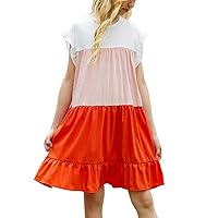 MODAFANS Girls Ruffle Sleeve Tiered Swing Flowy Dress Colorblock Casual Loose Fit Midi Dress for Girls 4-13T