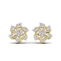 14K Yellow Gold Plated Round AAA+ Cubic Zirconia Flower Swirl Design Mini Stud Earrings For Girls