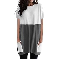 Womens Clothes Trendy,Summer Womens Tunic Tops for Leggings with Pockets Short Sleeve Casual Long T Shrits