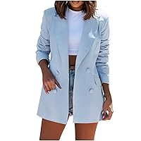Women's Button Down Blazer Solid Long Sleeve Mid Length Dressy Business Blazers Jacket Ladies Classy Suit Coats