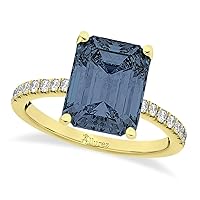 Allurez 14k Gold (2.96ct) Emerald Cut Gray Spinel with Diamonds Engagement Ring