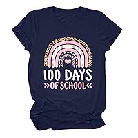 Spring Tops for Women Short Sleeve 100 Days of School Shirt Women Teacher Shirts 100th Day of School T Shirt C