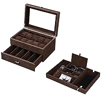BEWISHOME Watch Box Luxury Watch Case & Valet Tray for Men Nightstand Organizer with Large Smartphone Charging Station,Bundle
