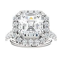 Kiara Gems 5 CT Asscher Cut Colorless Moissanite Engagement Ring Wedding/Bridal Rings, Diamond Ring, Anniversary Solitaire Halo Accented Promise Antique Gold Silver Rings Gift