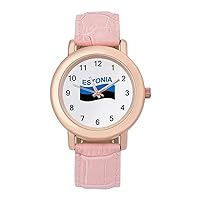 Flag of Estonia Casual Watches for Women Classic Leather Strap Quartz Wrist Watch Ladies Gift