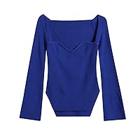 Women's Sexy Sweetheart Neck Long Sleeve Slim Ribbed Knit Pullover Sweaters Tops