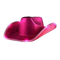 Light Up Shiny Satin Metallic Space Cowboy Hat Viva Pink Magenta