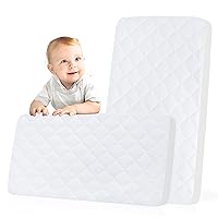 2 Pack Waterproof Crib Mattress Protector, Soft Breathable Quilted Fitted Baby Mattress Cover, Noiseless, Breathable Deep Pocket Toddler Mattress Pad, 28'' x 52'' White
