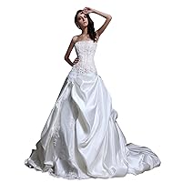 Ivory Strapless Satin Pick-Up Wedding Dresses With Applique Detail