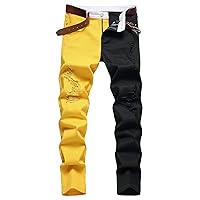 Enrica Men's Casual Two Color Dyeing Stretch Straight Fashion Denim Pants