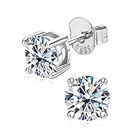 Sterling Silver Diamond Earrings for Women,Classic Round Cut 2 Carat Lab Simulation Diamond Stud Earrings Hypoallergenic Fine Jewelry for Her