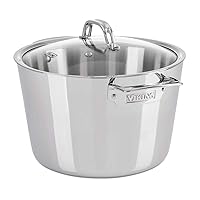 Viking Culinary 3-Ply Stainless Steel Stock Pot, 8 Quart, Includes Glass Lid, Dishwasher, Oven Safe, Works on All Cooktops including Induction, Silver