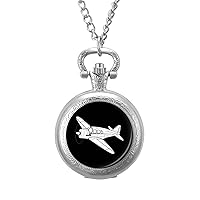 Airplane Quartz Pocket Watch Vintage Necklace Watches With Chain For Men Women silver-style
