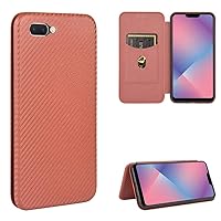 Ultra Slim Case for Oppo A5(AX5) / A3s / A12e Carbon Fiber Texture Magnetic Horizontal Flip TPU + PC + PU Leather Case with Card Slot Phone Back Cover (Color : Brown)