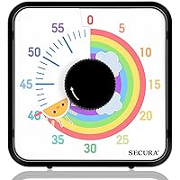 Secura 60-Minute Visual Timer, 7.5 Inch Magnetic Rainbow Countdown Timer for Classroom or Kitchen, Durable Mechanical Timer Clock with Magnetic Backing (Black & Sun)